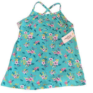 Girls Rumi + Ryder Teal and Pink Floral criss cross strap Tank top Size S (6-7)
